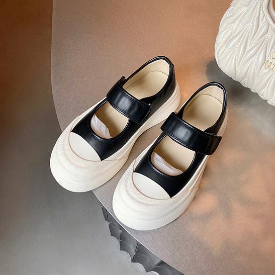 

Cowhide version~ Ruth same leather big head single shoes women s versatile platform muffin Velcro Mary Jane white shoes 40
