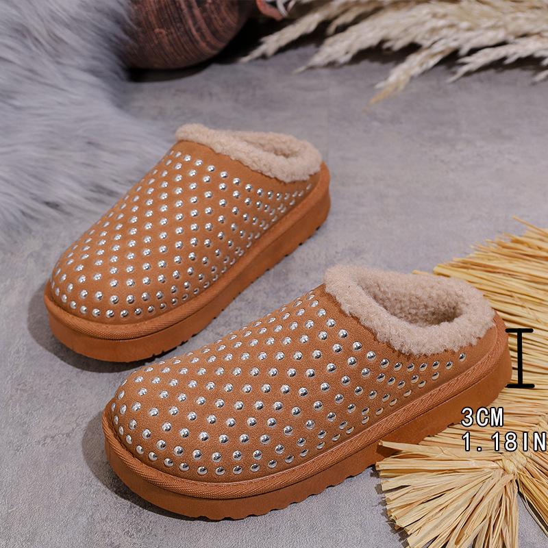 Fashion Autumn Winter Fashion Platform Slippers for Women 2025 Rhinestone Warm Plush Cotton Shoes Comfortable Non-slip Home Slippers