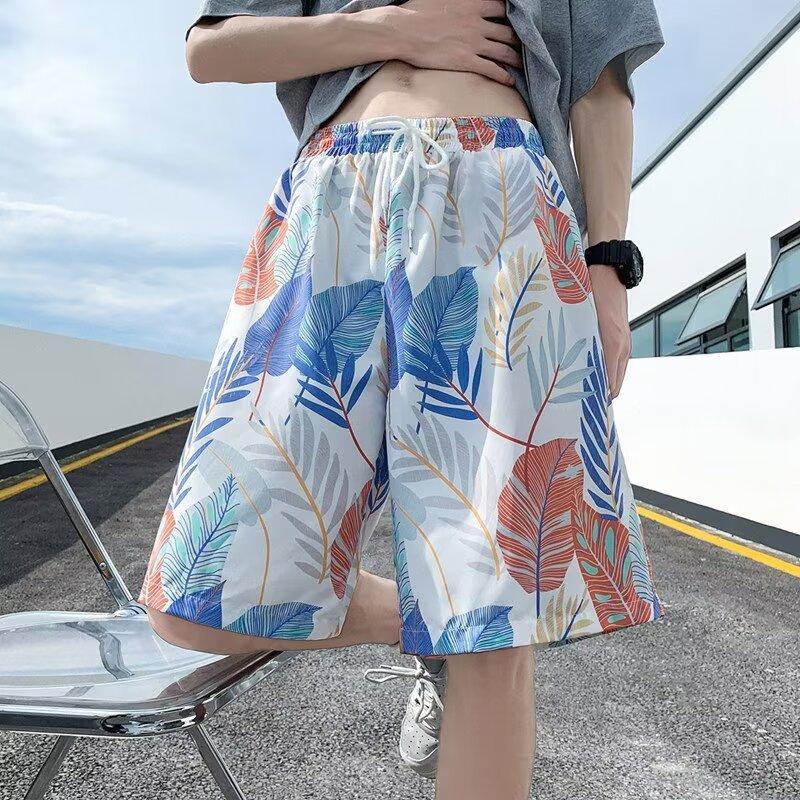 

Men S Summer Beach Pants Shorts Thin Plus Size Loose Casual Five-Point Pants Outer Wear Quick-Drying Flower Pants M