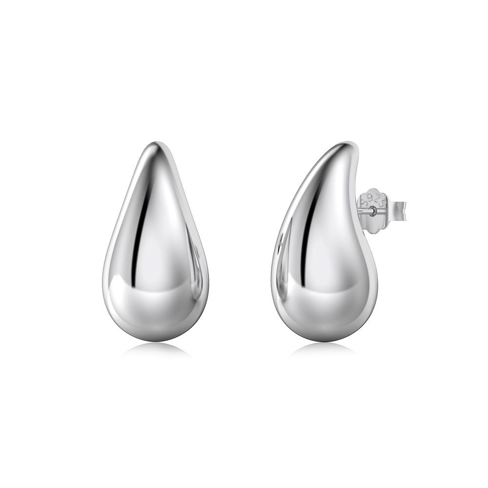 

925 Sterling Silver Teardrop Stud Earrings: Elegant Minimalist Luxury with Gold-Plated Cold Style Design 12MM Small