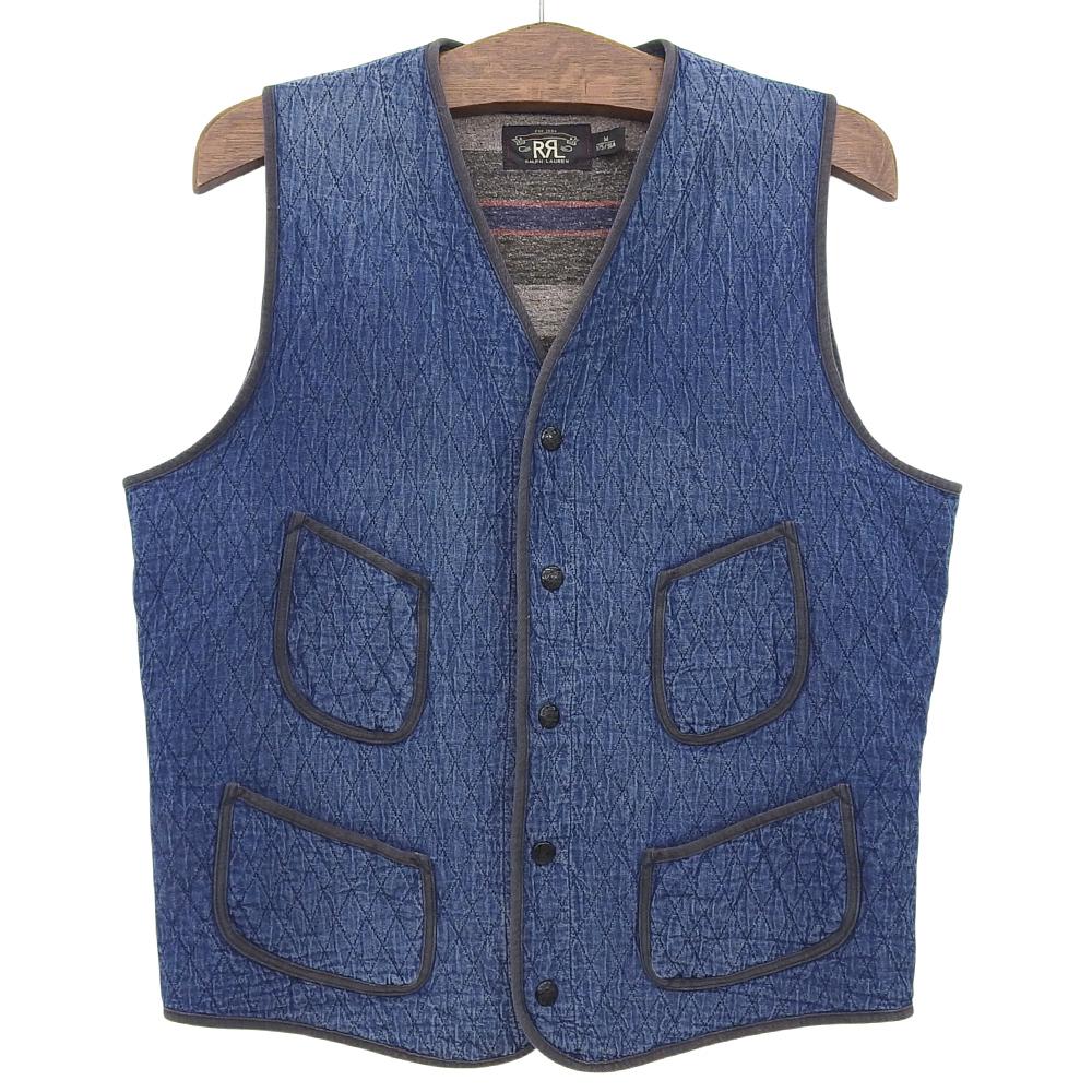 RRL Indigo Dyed Diamond Quilted Vest, Men's, Blue, Size M Best M blueUsed