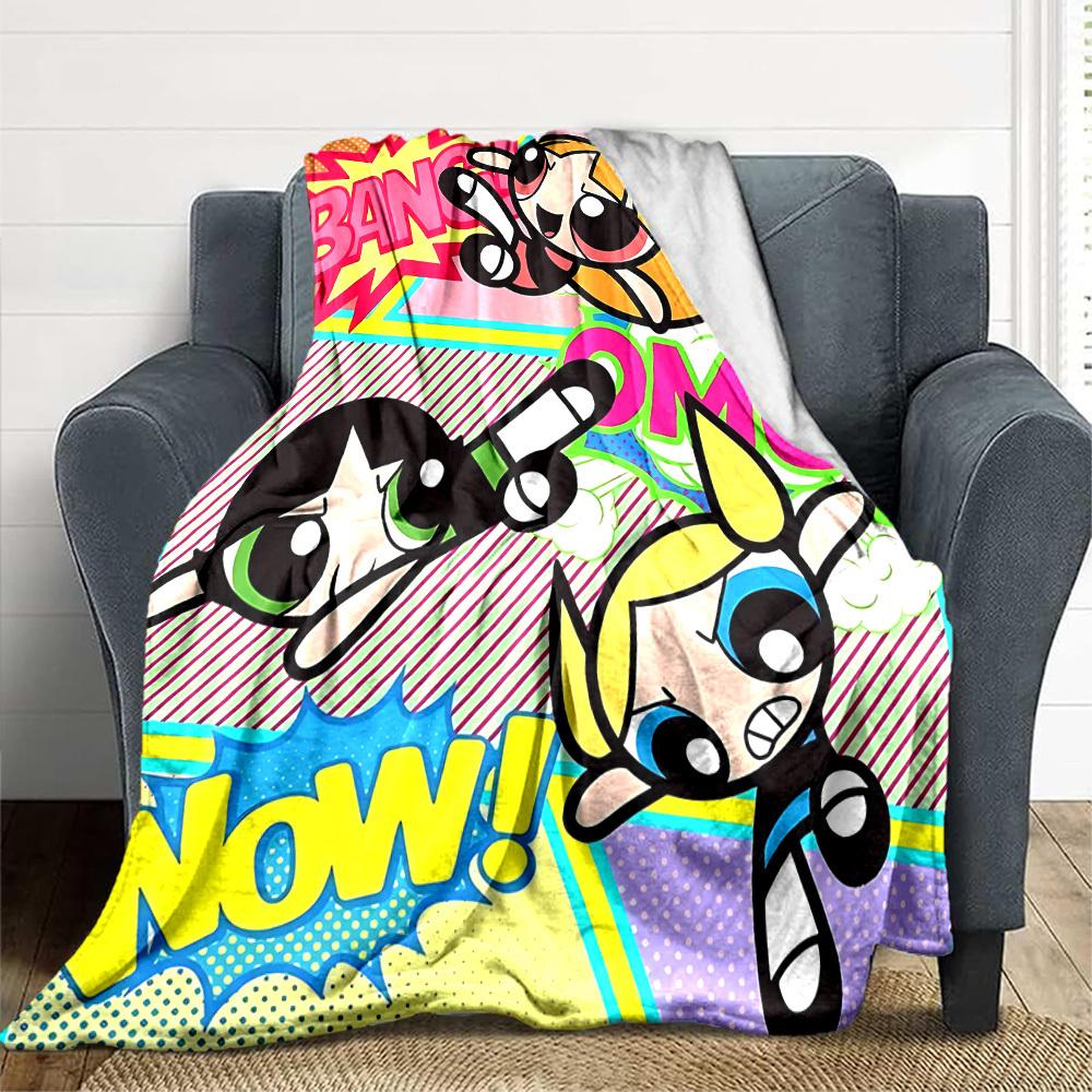 1pc Powerpuff Girls Cozy Print Blanket Lightweight Warm Flannel Throw Blanket For Sofa, Bed, Living Room