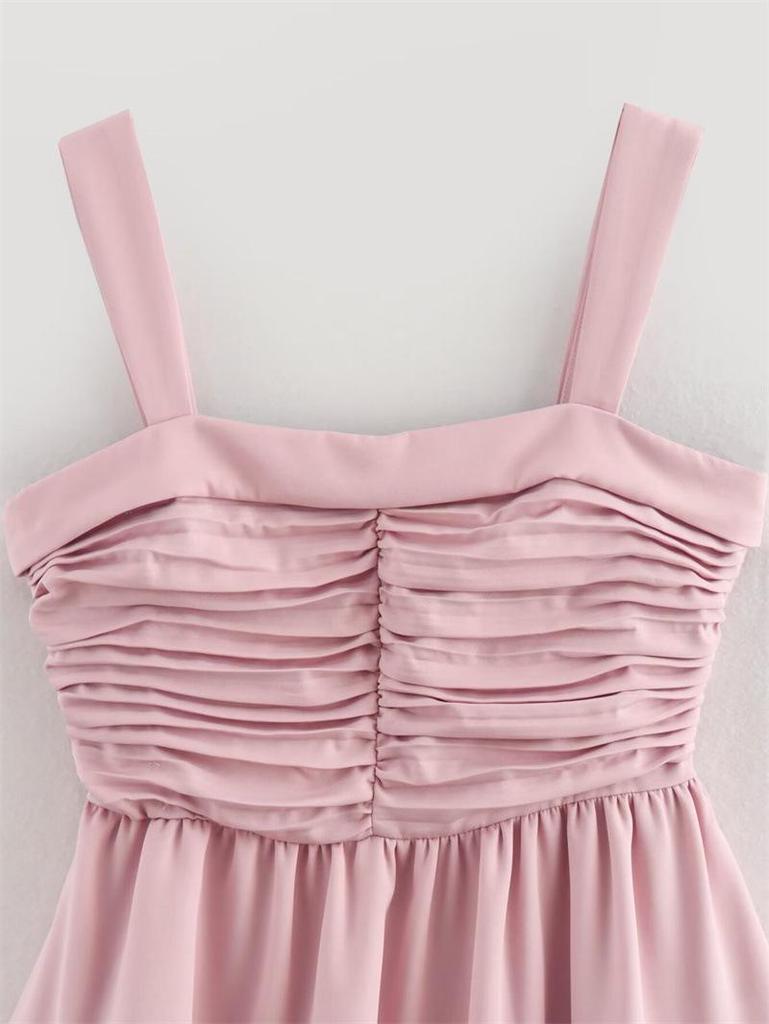 2026 Pink Draping Balloon Mini Camisole Dress - European & American Style Women's Fashion.