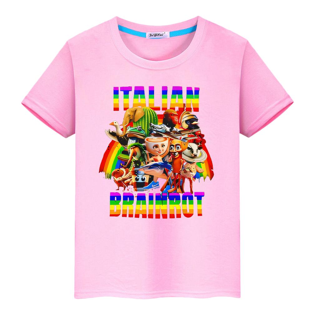 Italian Brainrot T Shirt for Kids Boy 10years  Print  100%Cotton Cartoon Tees Short  Anime Tops Y2k One Piece Kids Clothes Girls