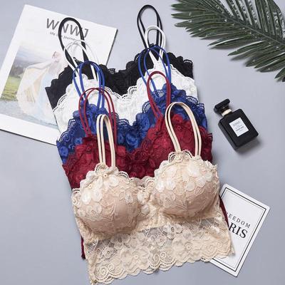 Damen Übergröße Spitzen Bandeau BH mit Polstern und Spaghetti-Trägern - Trägerloses Camisole für einen schönen Rücken