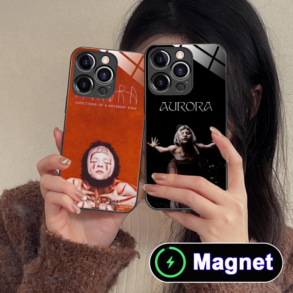 Aurora Aksnes Glass MagSafe Mobile Phone Case for iPhone 17 16 15 14 13 12 11 Air Pro Max Plus Mini Colorful Cover