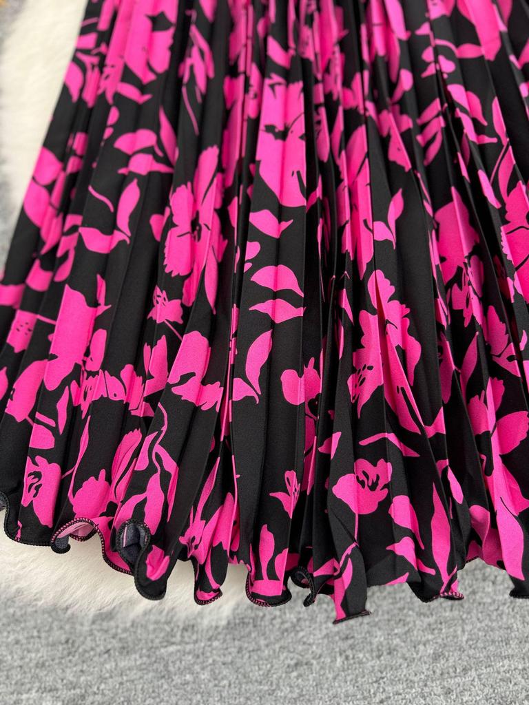 3D Printed Pleated Midi Skirt - 98cm Versatile A-line for Women