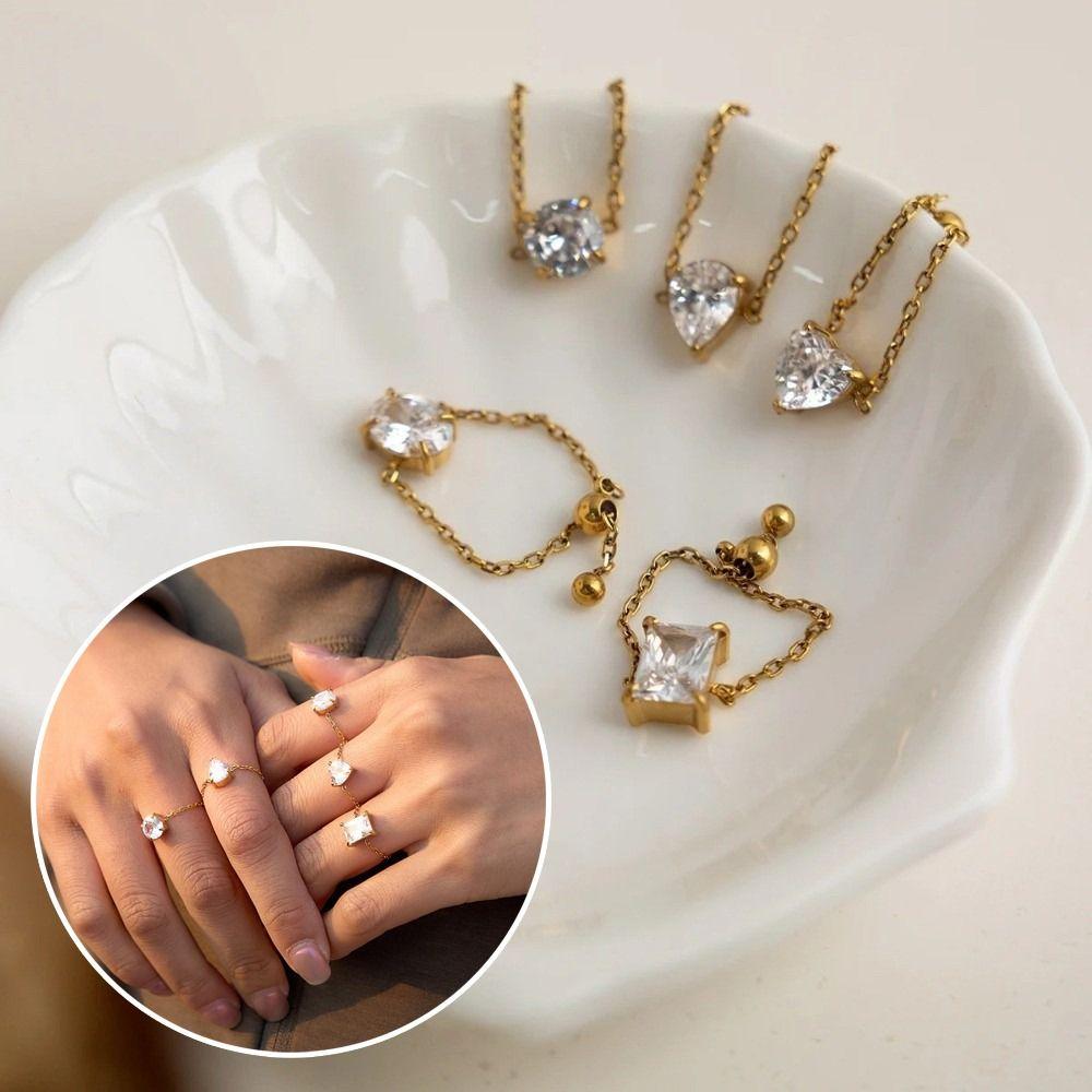Exquisite Zirconia Chain Rings Minimalist Finger Jewelry Delicate Adjustable Chain Ring Party