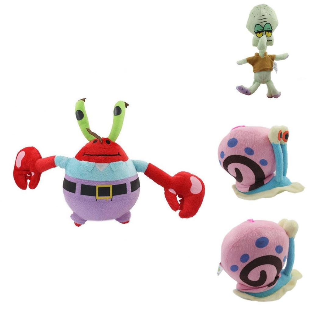 Cute Short Plush Cartoon Octopus Crab Starfish Snail Spongebob Series Toy Set