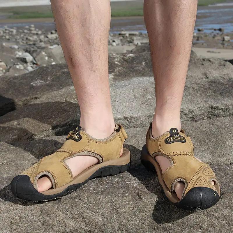 Fashion Breathable Shoes for Men Non-slip Beach Genuine Leather Adult Trend 2025 Stylish Styles Color New Summer Low Price Man Sandals