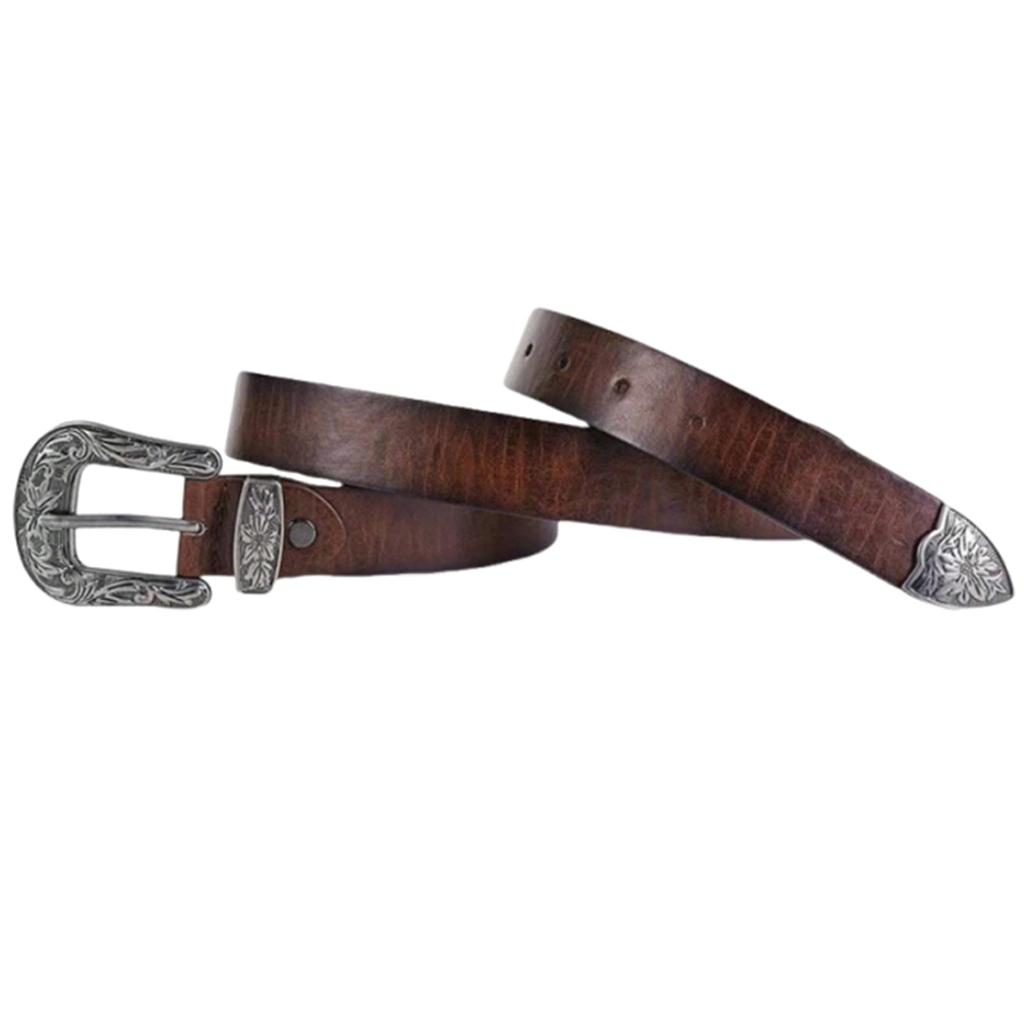 [Lamerry] Western Belt, American Casual Belt, Stylish Vintage Buckle, Leather, Men's & Women's, 110cm, Brown