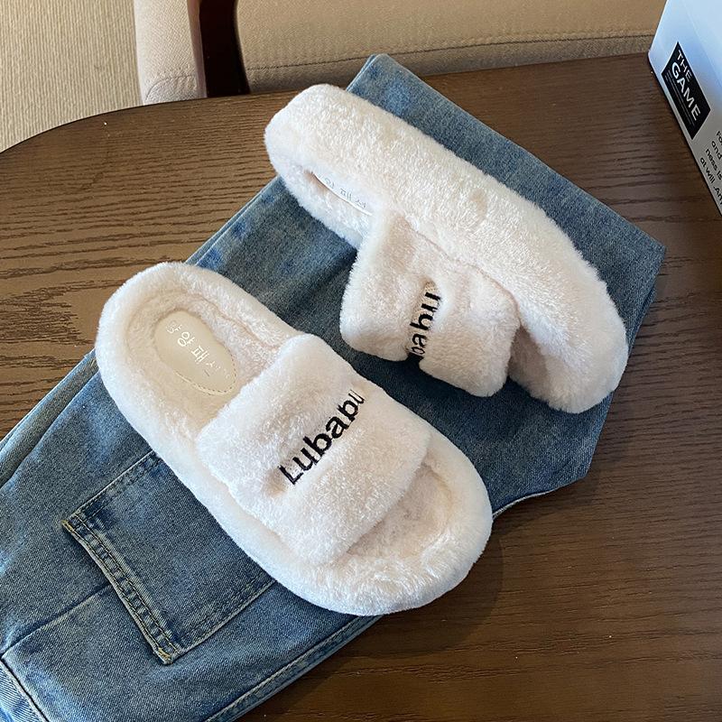 

Muffin leopard print thick-soled lazy hairy slippers women wear autumn and winter fashion temperament fairy wind heightened half-drag cotton shoes 40