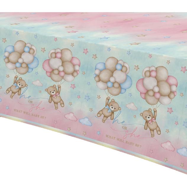 Bear Gender Reveal Decorations Tablecloth for He Or She - Disposable Bear Boy Or Girl Gender Reveal Supplies Tablecover - 3 Pack (54in x 108in)