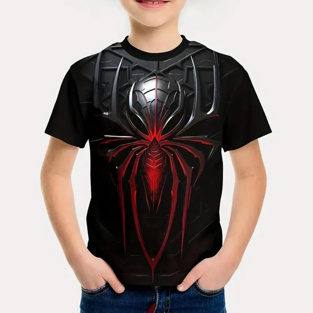 

Детская одежда для мальчиков Паук 3D узор Летняя футболка с круглым вырезом и короткими рукавами Уличная мода Спортивный стиль Футболки для мальчиков 140