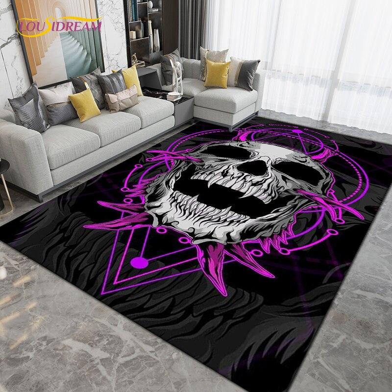 Horror Skull Art Area Rug,Carpets for Living Room Bedroom Decoration, Sofa Chair Cushion Rug,Kitchen Bathroom Non-slip Floor Mat