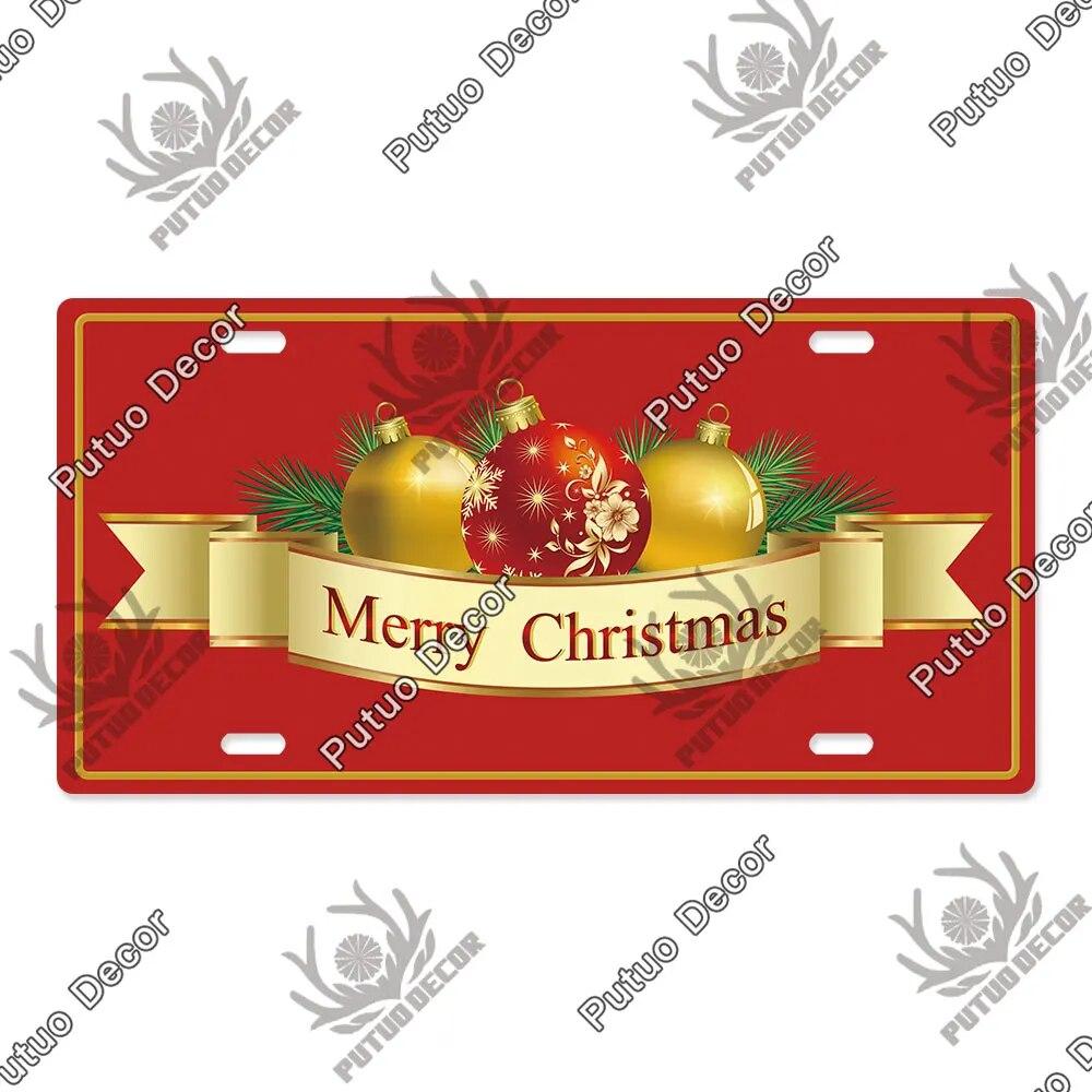 Putuo Decor Merry Christmas License Plate Tin Sign Plaque Metal Vintage Poster for Home Bar New Years Navidad Gift Wall Decor