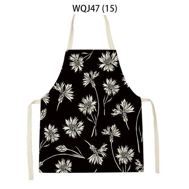 Retro Flowers Linen Kitchen Aprons Floral Printed Cooking Aprons for Women Men Baking Accessories Cleaning Pinafore Delantal