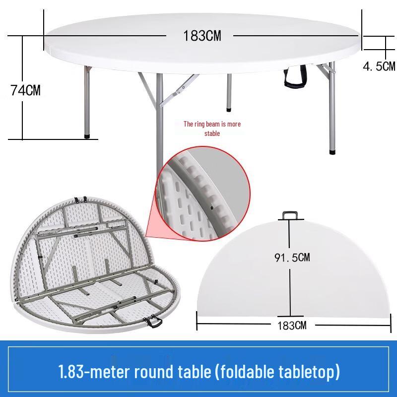 ZISIZ 1.8M Round Folding Plastic Table