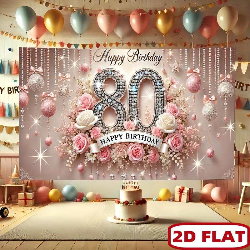 2D flat 2D flat banner 1 piece of a magnificent 80th birthday party banner - featuring a pink and white floral design