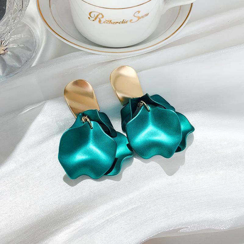 Silver Needle Rose Petal Long Earrings for Women - European and American Style, Chic Face-Slimming Dangle Jewelry