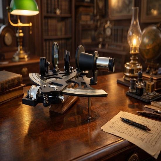 Mosazný námořní sextant Ručně vyrobený sextant z masivní mosazi s dřevěnou krabičkou Dekorativní námořní dárek pro domov, kancelář
