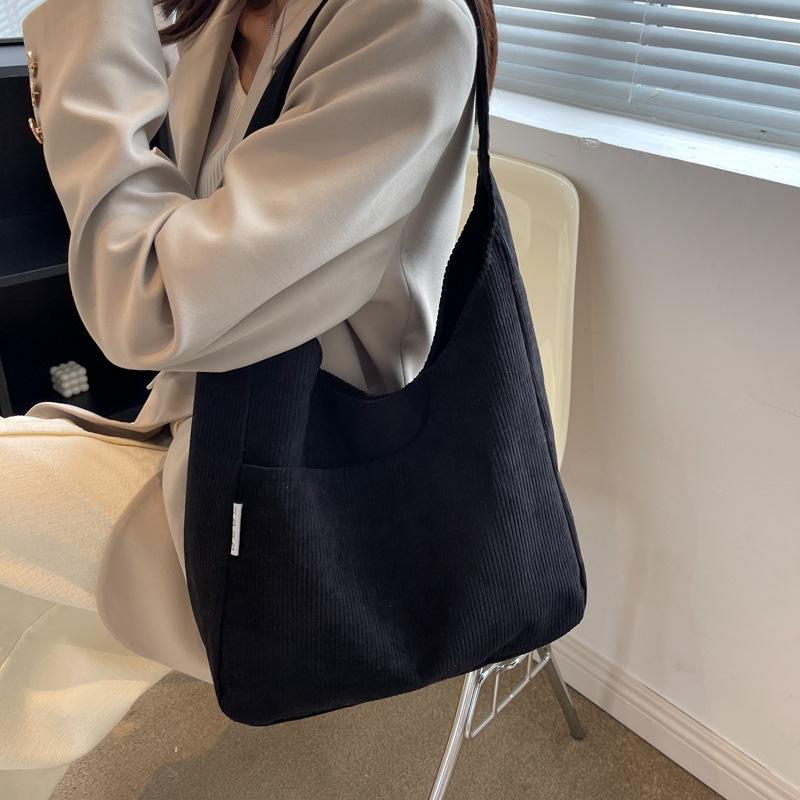 Women's Large Capacity Corduroy Tote Bag Minimalist Everyday Purse with Zipper Closure, Spacious Work, , Travel Handbag
