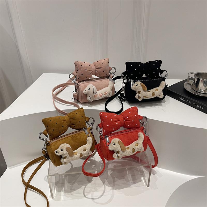 Princess Style Girl Bucket Bag With Bow And Dog Decoration For Kindergarten Daily Use