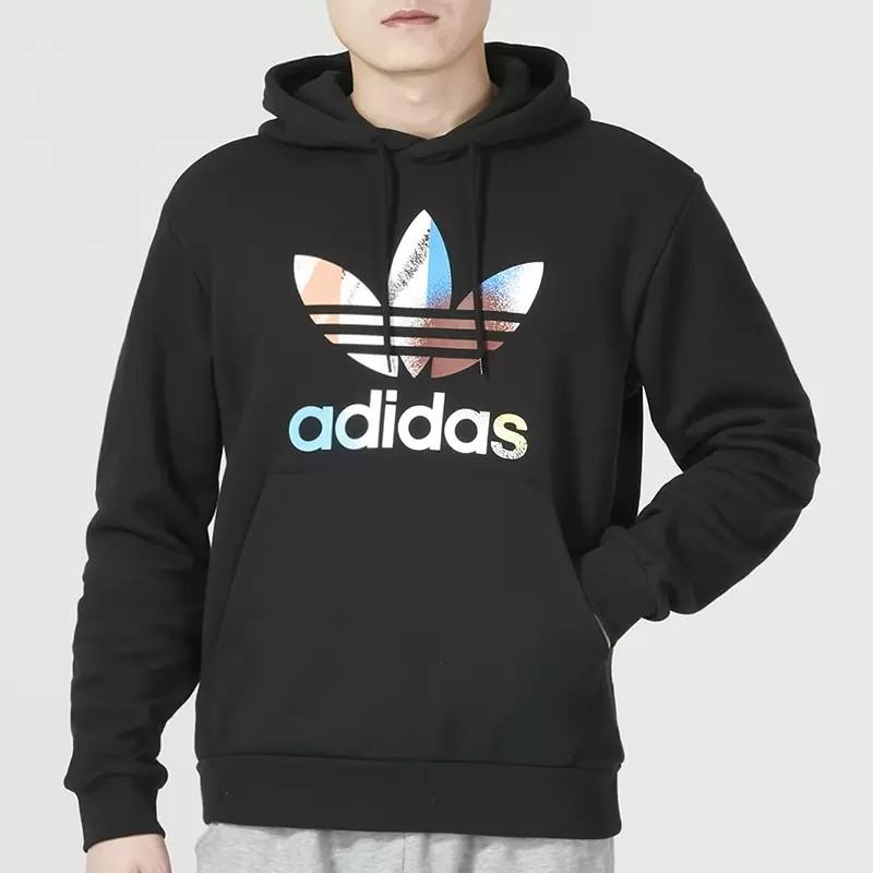 Adidas Originals Trefoil Logo Print Drawstring Hoodie Men Hoodie Black IC5731