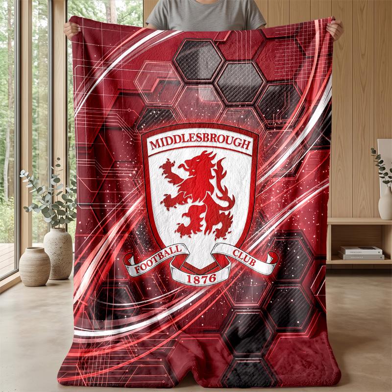 Manta de Franela con Estampado de Fútbol del Middlesbrough, Manta Ligera Suave y Cálida para Sofá, Cama, Acampada