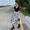 Square Neck A-line Skirt Floral Short Sleeves Dress Sweet Flower Long Dress  Evening Party