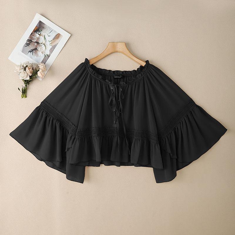 

Жіночі літні блузки з V-подібним вирізом, рюшами та рукавами 3/4 з мереживом ZANZEA S чорний