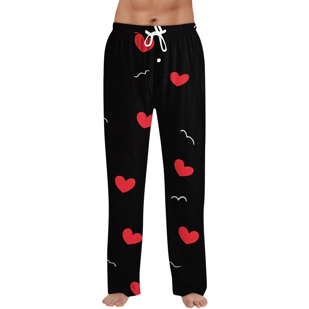 Men's Valentine's Day Printed Drawstring Long Pants Casual Pajamas