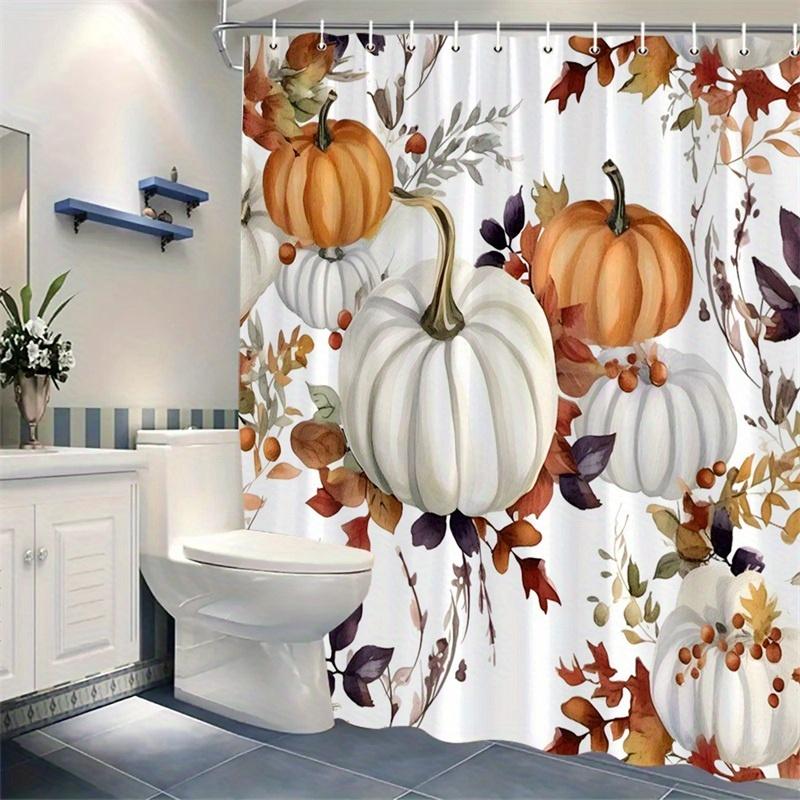 1 Piece Pumpkin Leaf Berry Shower Curtain, Polyester Fabric, Machine Washable, Suitable For Bathroom Hotel Decoration