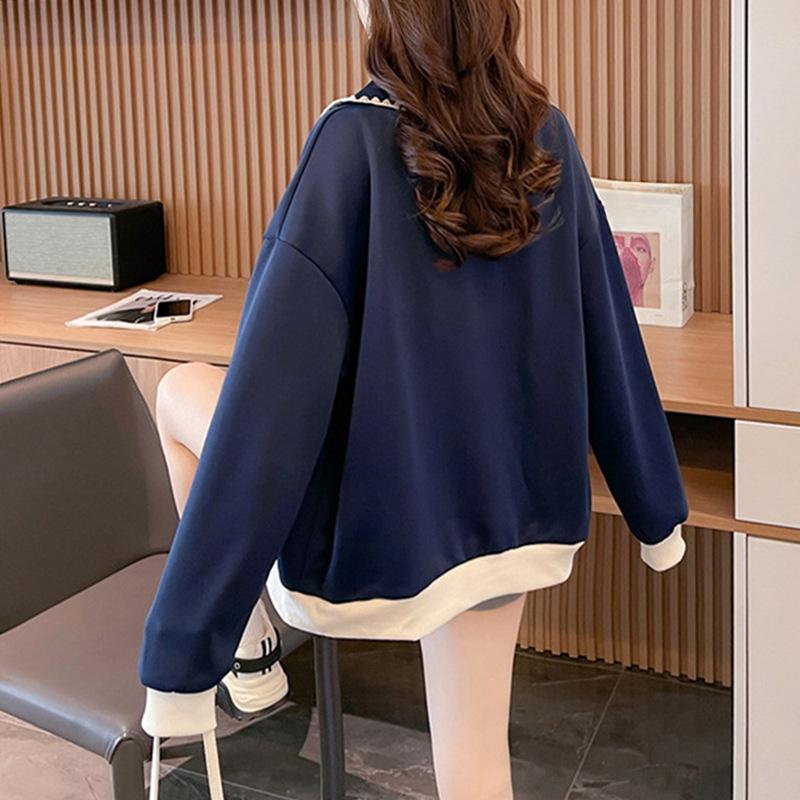 Autumn Women's Plus Size Doll Collar Collision Splicing Long Sleeve Baseball Jacket