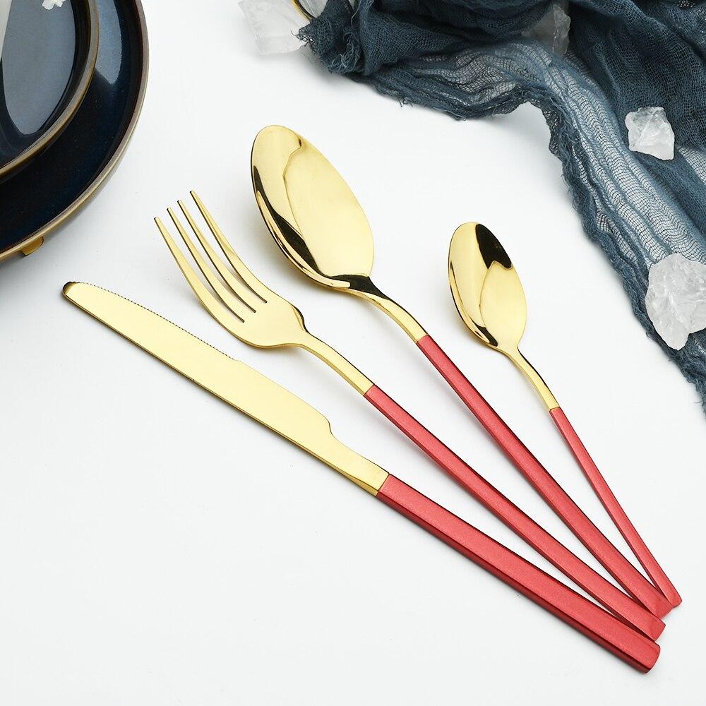 32Pcs Black Gold Cutlery Set Knife Forks Coffee Spoons Dinnerware Set Stainless Steel Tableware Western Kitchen Silverware Set