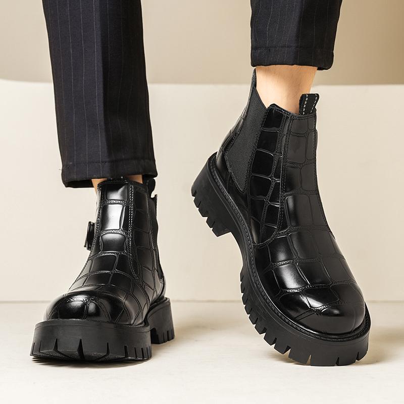 Fashion High Quality Men's Platform Boots Thick Soled Formal Leather Boots Men Office Work Dress Boots Brand Comfortable Chelsea Boots