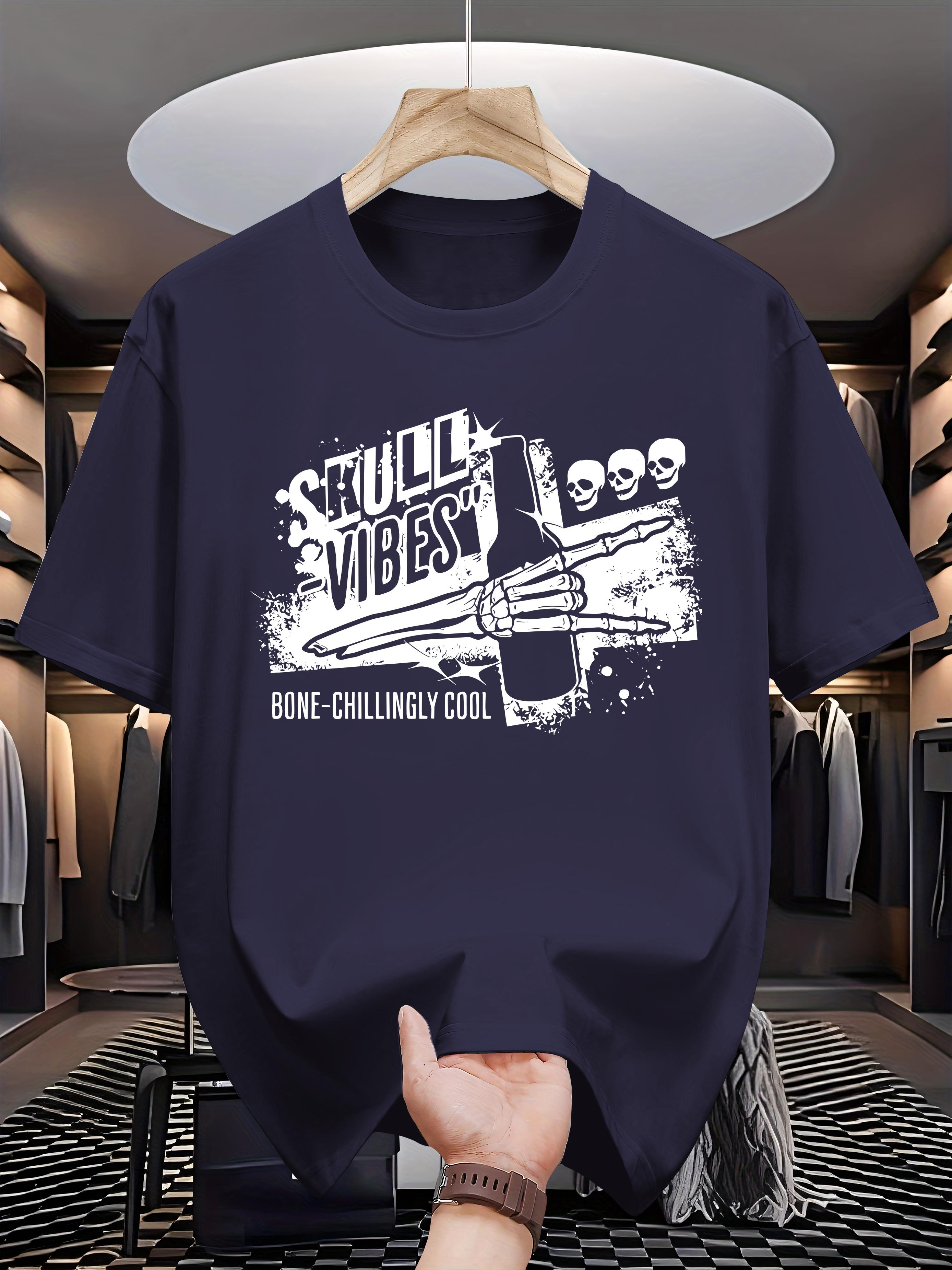 

Black Graphic Print Short Sleeve T-shirt - SHULL VIBES BONE CHILLING COOL Design XL