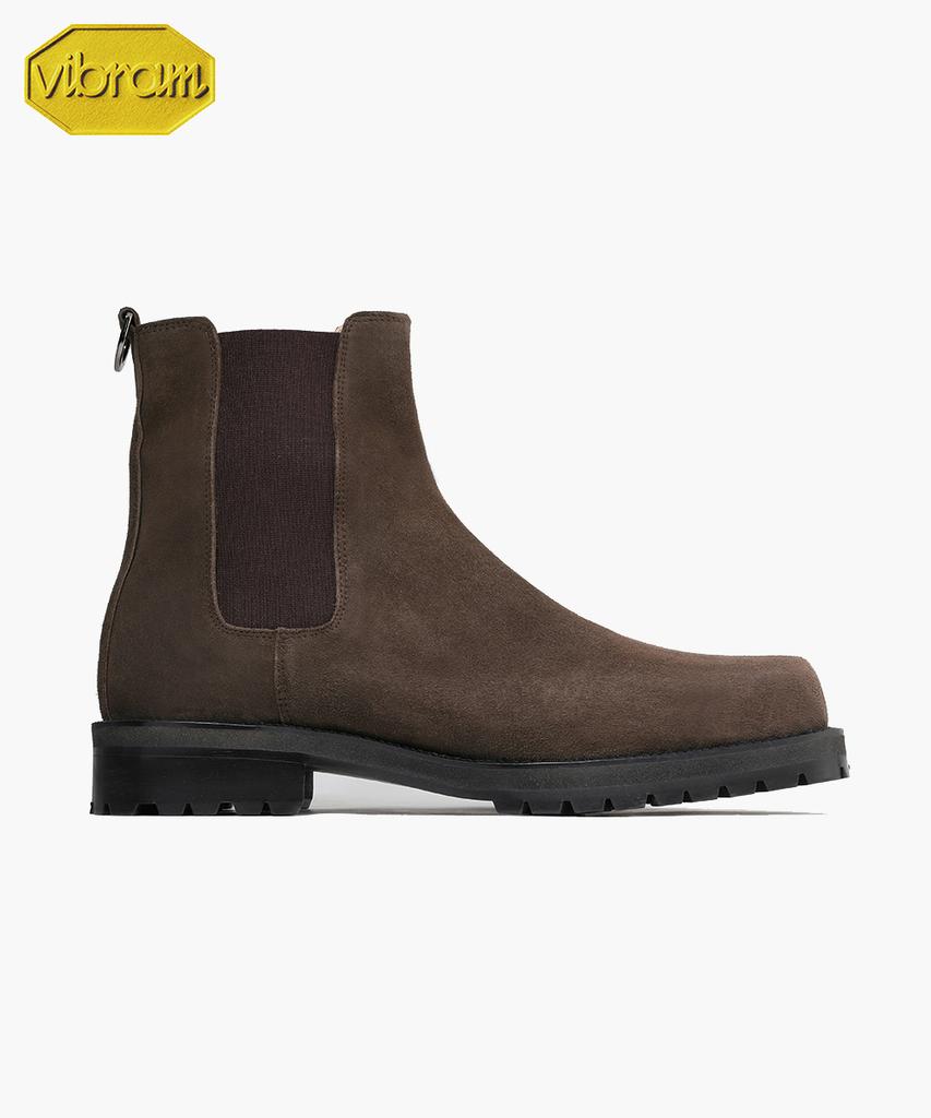 Firenze Atelier [Vibram] Center Cut Square Toe Suede Walker Sole Chelsea Boots 5706-Qs [Dark Brown]