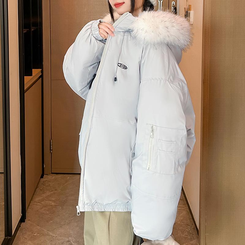 

Зимние женские пальто с воротником из искусственного меха, больших размеров, теплые парки, толстые свободные женские куртки 2XL светло-серый