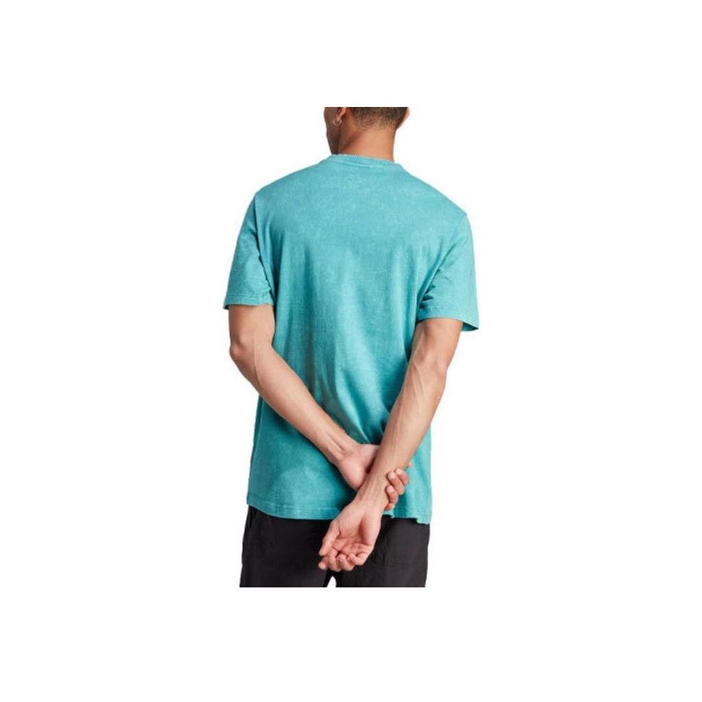 Adidas All Season Garment-Wash Tee With Embroidered Logo And Ribbed Crew Neck Men Tops Arctic-Blue IJ6922