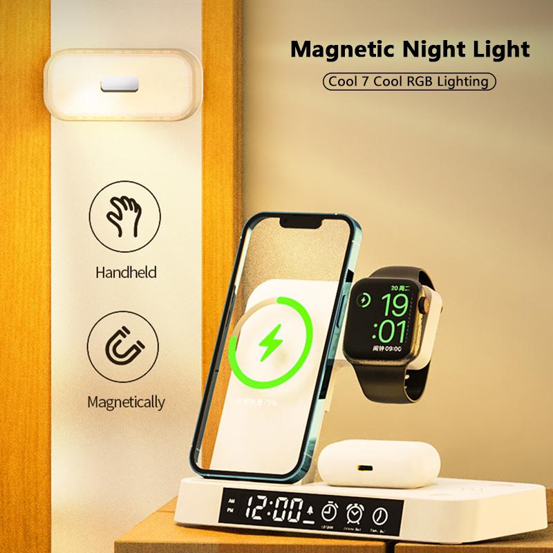 15W Fast Charging Wireless Charger Support Charge Apple Watch With RGB Night Light Time Alock Function For Apple Airpods Watch Iphone 15promax