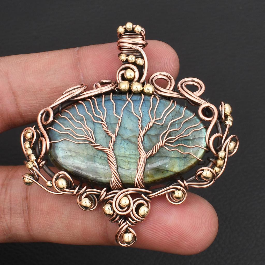 Handmade Tree of Life Pendant Labradorite Gemstone Necklace Copper Wire Wrapped Jewelry Unique Spiritual Gift for Women