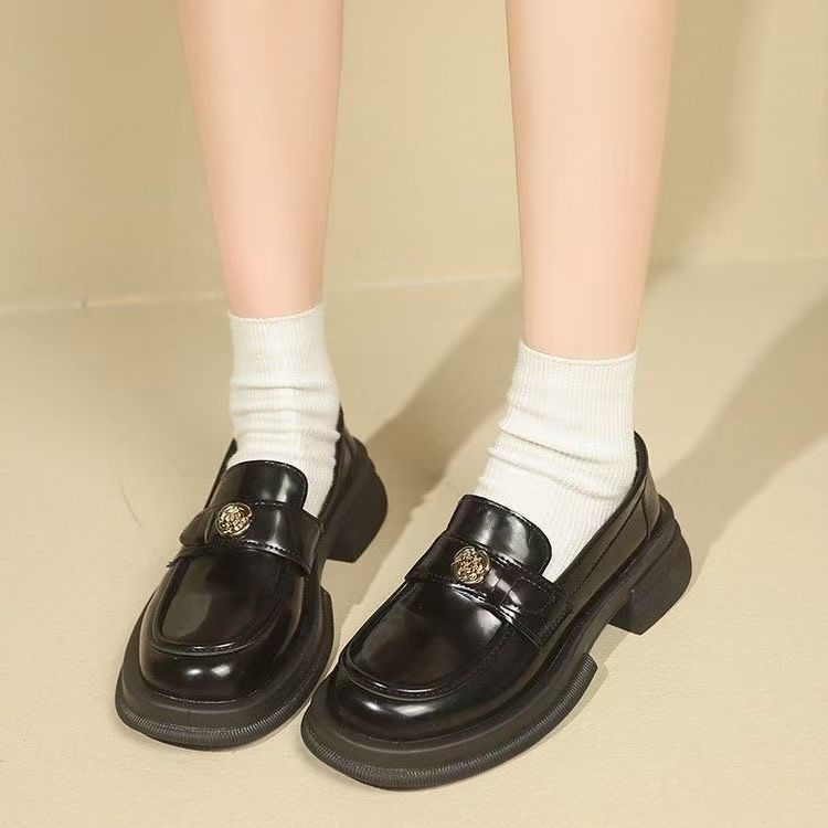 Retro soft-soled hot-air platform loafers women's single shoes British style black small leather shoes women's spring 2025 new models