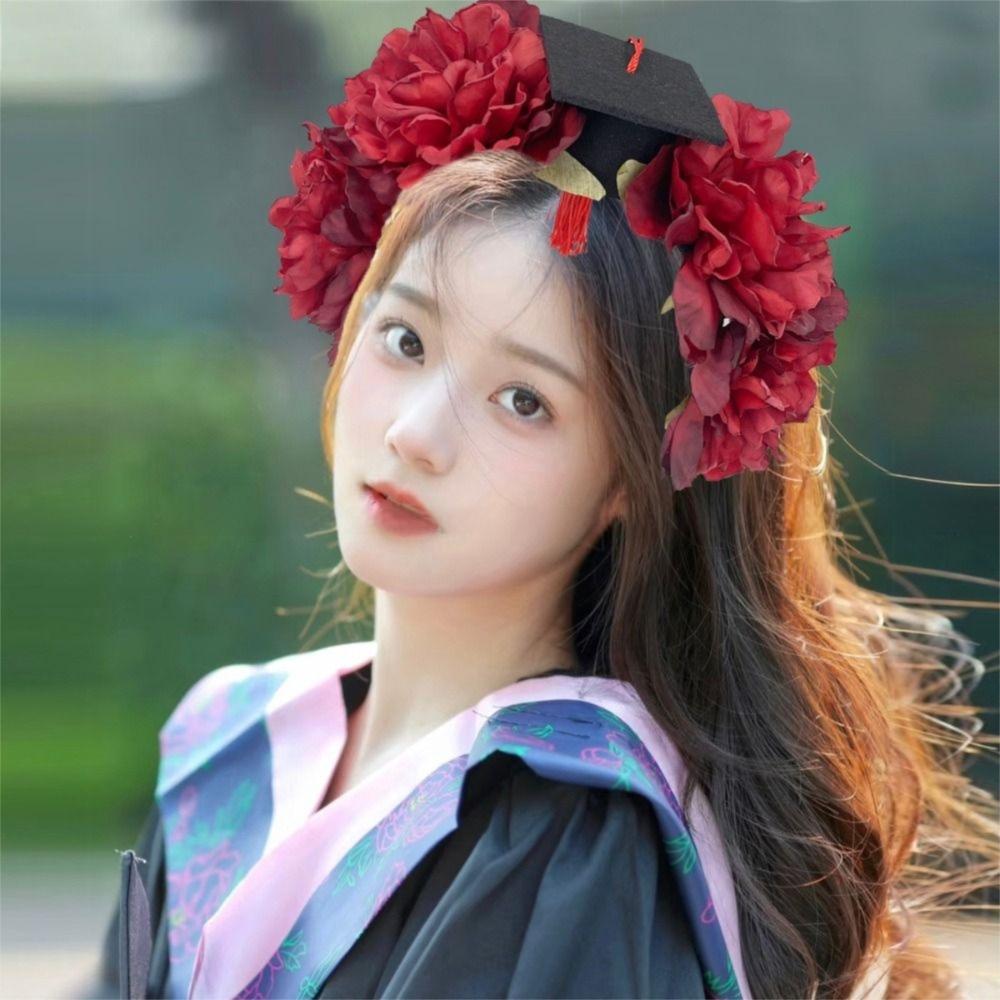 Bachelor Flowers Hair Band Doctor Academic Hat with Tassels Durable Trencher Cap  Graduation Party