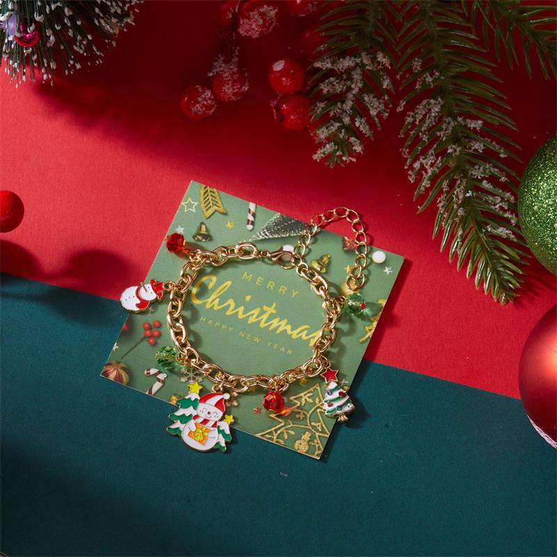 Christmas Santa Claus Snowman Tree Pendant Bracelet For Women Girls Exquisite Christmas Party Bracelet Jewelry Adjustable Gift