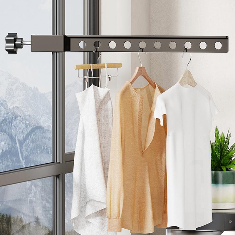 Foldable Rotatable Black Clothes Rack Clothes Hangers Wall Mounted Hanger Drying Rack Spacesaving Aluminum Clothes Organization