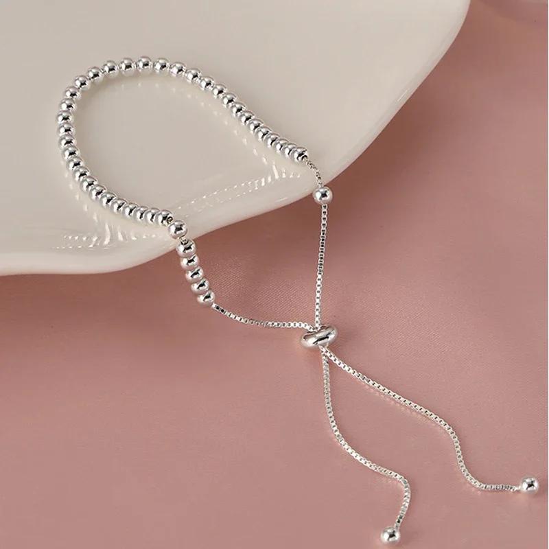 925 Silver Bead Bracelet For Women Korean Fashion Adjustable Luxury Jewelry Original Designer Beaded Bracelet