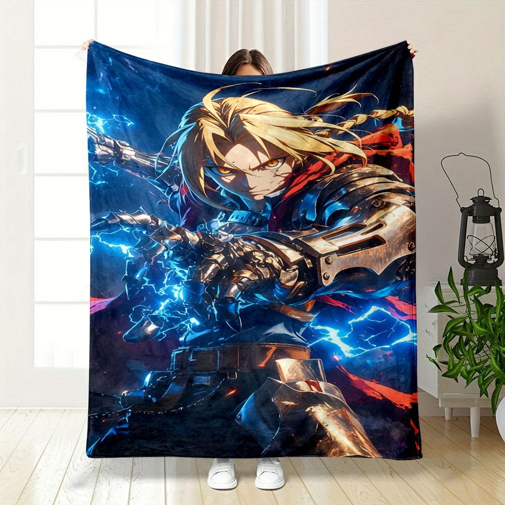 Blonde-haired Figure with Metallic Arm Emitting Bright Electric Sparks. for All Seasons Blanket Lunch Break Throw Gift