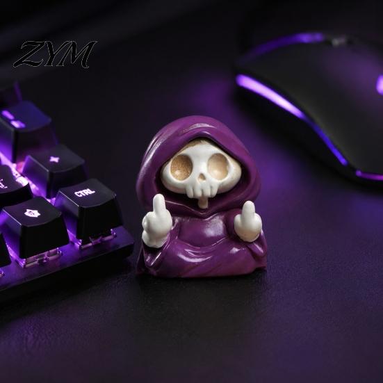 Holiday Skeleton Figurine Purple Robe for Halloween, Middle Finger Table Ornament Resin Statue, Gothic Walking Dog Sculpture