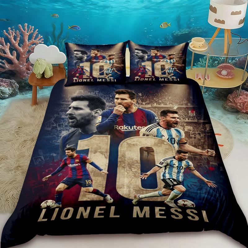 Bettbezug Lionel Messi Fußball Superstar Bettwäsche-Set Bedruckter Bettbezug Bettwäsche-Set Weiches King Full Size Bettwäsche-Set für Jungen
